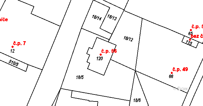 Strkovice 56, Postoloprty na parcele st. 120 v KÚ Strkovice, Katastrální mapa