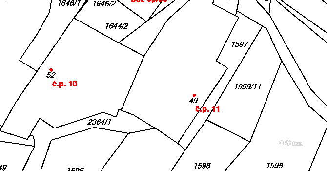 Velká Černá 11, Salačova Lhota na parcele st. 49 v KÚ Salačova Lhota, Katastrální mapa
