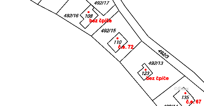 Svépravice 72 na parcele st. 110 v KÚ Svépravice, Katastrální mapa