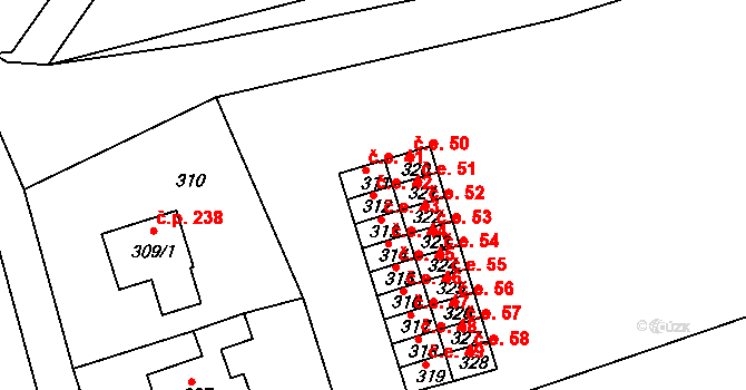 Běhánky 42, Dubí na parcele st. 312 v KÚ Běhánky, Katastrální mapa