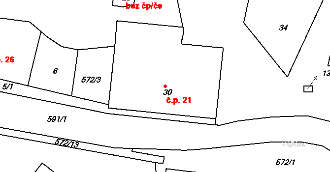 Jeníkov 21 na parcele st. 30 v KÚ Jeníkov u Duchcova, Katastrální mapa