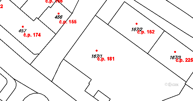 Střed 181, Rokycany na parcele st. 167/1 v KÚ Rokycany, Katastrální mapa