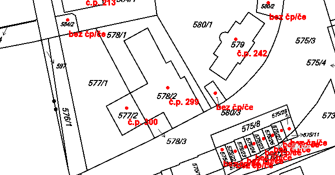 Radlice 299, Praha na parcele st. 578/2 v KÚ Radlice, Katastrální mapa