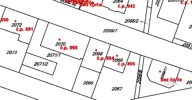 Střešovice 894, Praha na parcele st. 2068 v KÚ Střešovice, Katastrální mapa