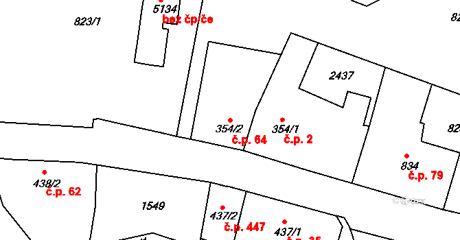 Kryblice 64, Trutnov na parcele st. 354/2 v KÚ Trutnov, Katastrální mapa