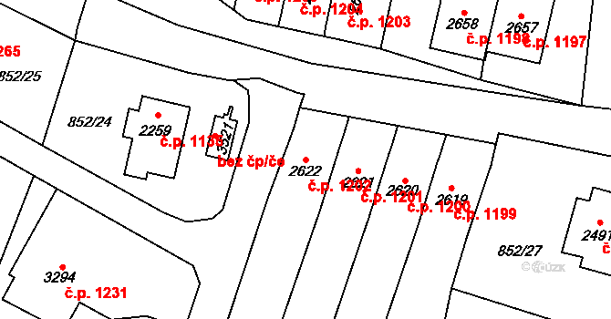 Vrchlabí 1202 na parcele st. 2622 v KÚ Vrchlabí, Katastrální mapa