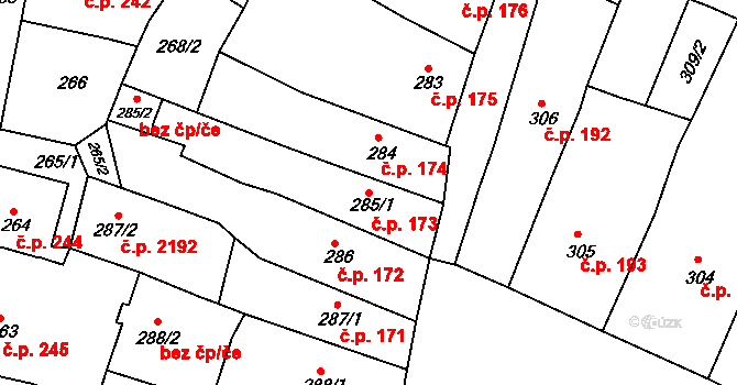 Česká Lípa 173 na parcele st. 285/1 v KÚ Česká Lípa, Katastrální mapa
