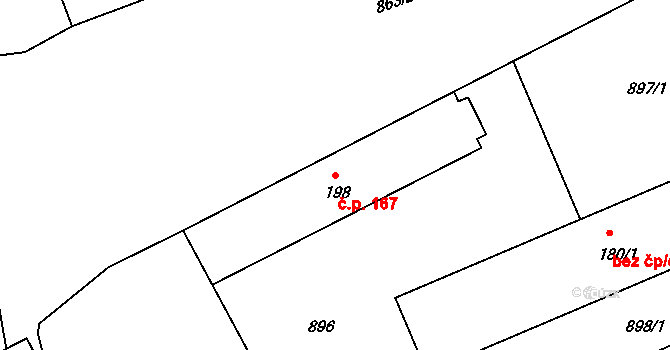 Dolní Chrastava 167, Chrastava na parcele st. 198 v KÚ Dolní Chrastava, Katastrální mapa