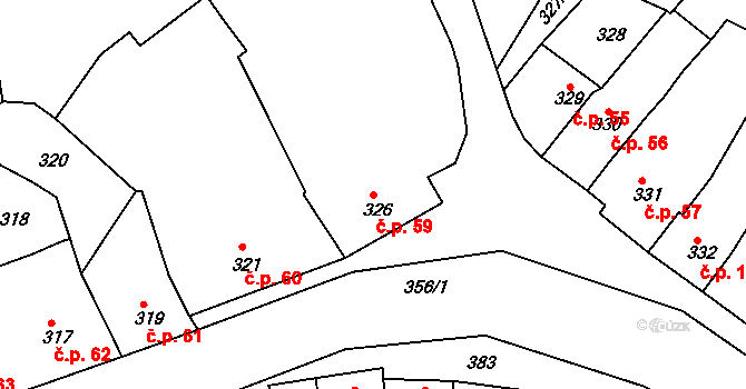 Horákov 59, Mokrá-Horákov na parcele st. 326 v KÚ Horákov, Katastrální mapa