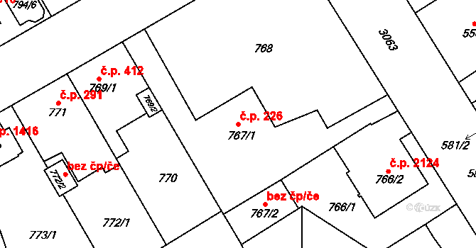 Bolevec 226, Plzeň na parcele st. 767/1 v KÚ Bolevec, Katastrální mapa