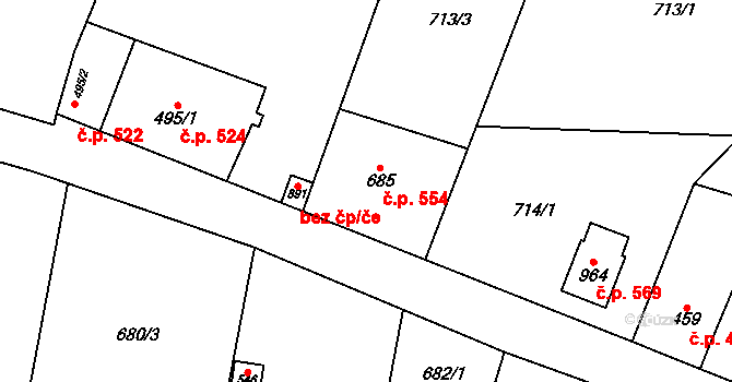 Bílovice nad Svitavou 554 na parcele st. 685 v KÚ Bílovice nad Svitavou, Katastrální mapa