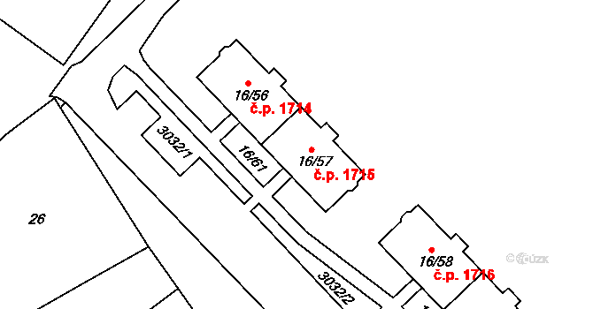 Šlapanice 1715 na parcele st. 16/57 v KÚ Šlapanice u Brna, Katastrální mapa