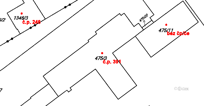 Ráj 391, Karviná na parcele st. 475/3 v KÚ Ráj, Katastrální mapa