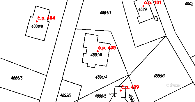 Lískovec 409, Frýdek-Místek na parcele st. 4891/5 v KÚ Lískovec u Frýdku-Místku, Katastrální mapa