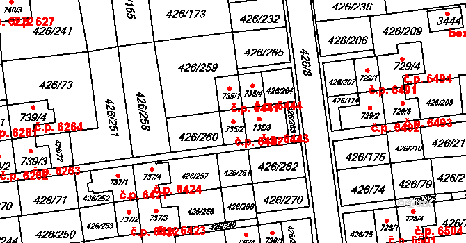 Otrokovice 6442 na parcele st. 735/2 v KÚ Otrokovice, Katastrální mapa