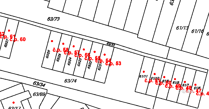 Poláky 53, Chbany na parcele st. 63/21 v KÚ Poláky, Katastrální mapa