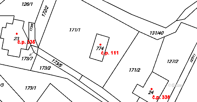 Hutisko 111, Hutisko-Solanec na parcele st. 774 v KÚ Hutisko, Katastrální mapa