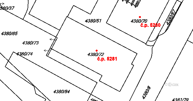Jihlava 5281 na parcele st. 4380/72 v KÚ Jihlava, Katastrální mapa