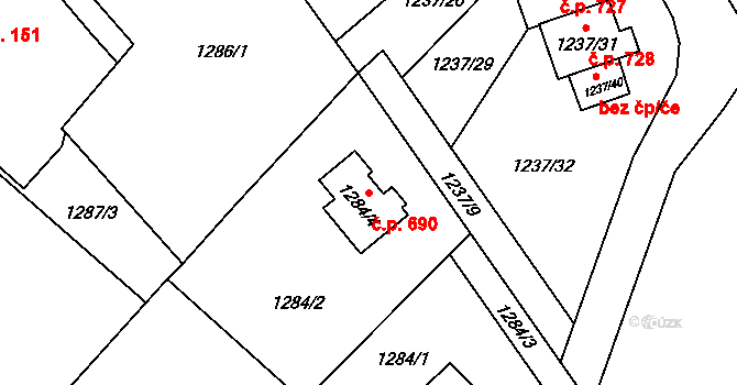 Stráž nad Nisou 690 na parcele st. 1284/4 v KÚ Stráž nad Nisou, Katastrální mapa