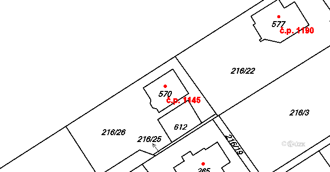 Horní Jirčany 1145, Jesenice na parcele st. 570 v KÚ Horní Jirčany, Katastrální mapa