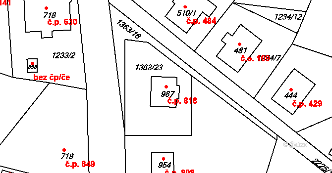 Bublava 818 na parcele st. 987 v KÚ Bublava, Katastrální mapa
