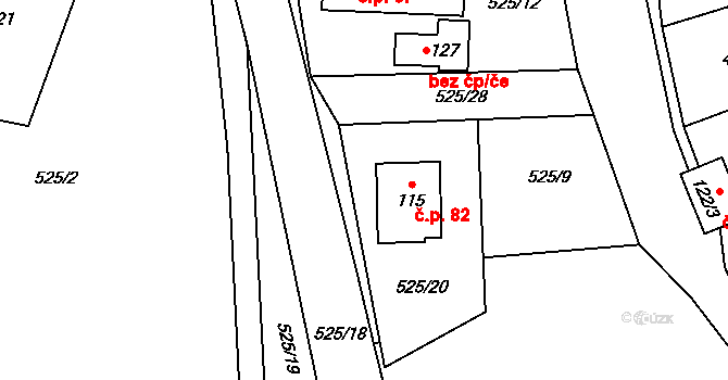 Holešín 82, Rájec-Jestřebí na parcele st. 115 v KÚ Holešín, Katastrální mapa