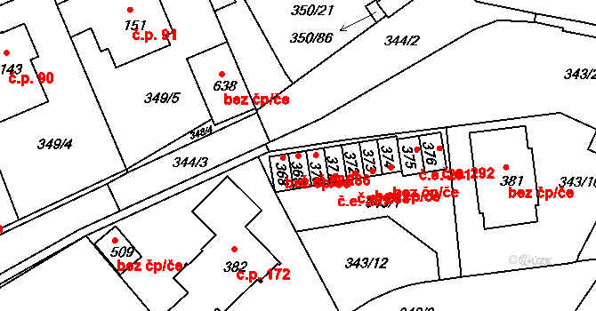 Kvíček 285, Slaný na parcele st. 369 v KÚ Kvíc, Katastrální mapa