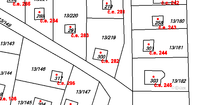 Mechová 282, Lipová na parcele st. 300 v KÚ Mechová, Katastrální mapa
