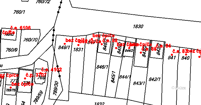 Vrbovec 40997987 na parcele st. 846 v KÚ Vrbovec, Katastrální mapa