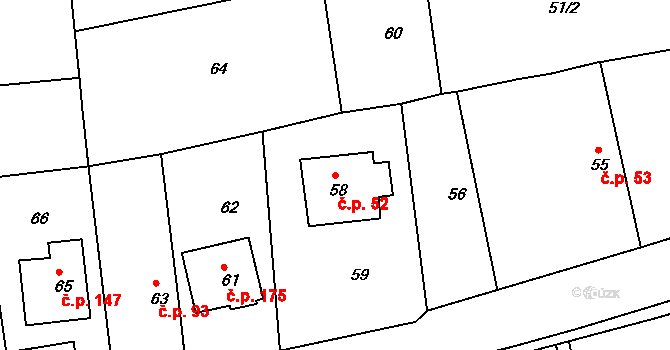 Štípa 52, Zlín na parcele st. 58 v KÚ Štípa, Katastrální mapa