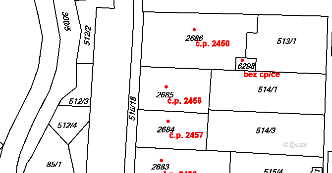 Zlín 2458 na parcele st. 2685 v KÚ Zlín, Katastrální mapa