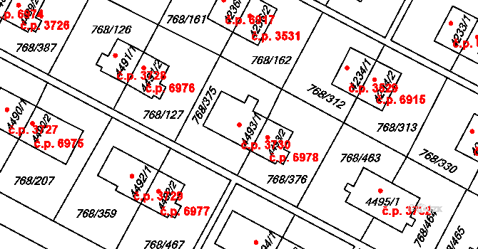 Zlín 3730 na parcele st. 4493/1 v KÚ Zlín, Katastrální mapa