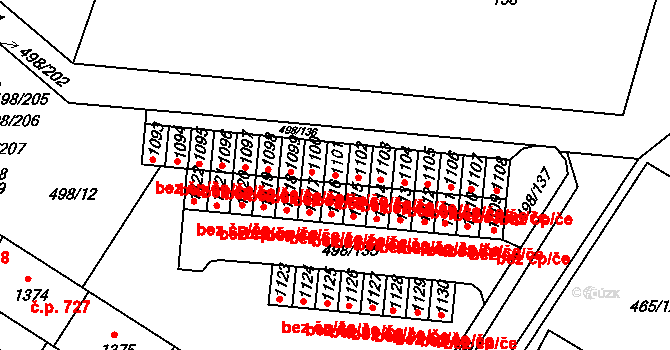 Znojmo 42733987 na parcele st. 1101 v KÚ Přímětice, Katastrální mapa