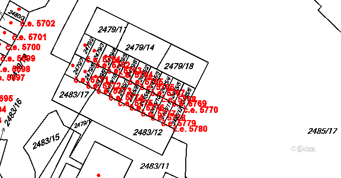 Kadaň 5769 na parcele st. 2485/5 v KÚ Kadaň, Katastrální mapa