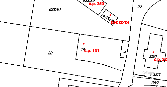 Děhylov 131 na parcele st. 19 v KÚ Děhylov, Katastrální mapa