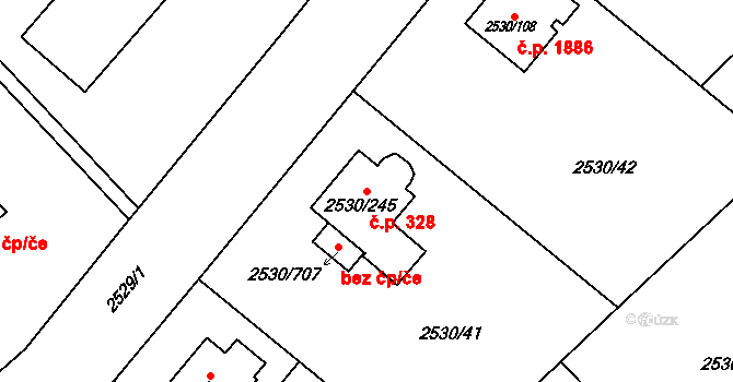 Předměstí 328, Opava na parcele st. 2530/245 v KÚ Opava-Předměstí, Katastrální mapa