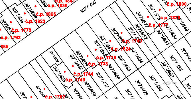 Hlučín 1736 na parcele st. 3071/664 v KÚ Hlučín, Katastrální mapa