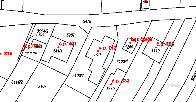 Polešovice 712 na parcele st. 540 v KÚ Polešovice, Katastrální mapa
