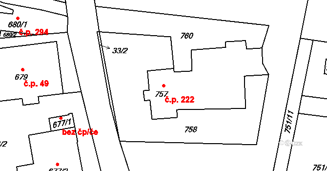 Stonava 222 na parcele st. 757 v KÚ Stonava, Katastrální mapa
