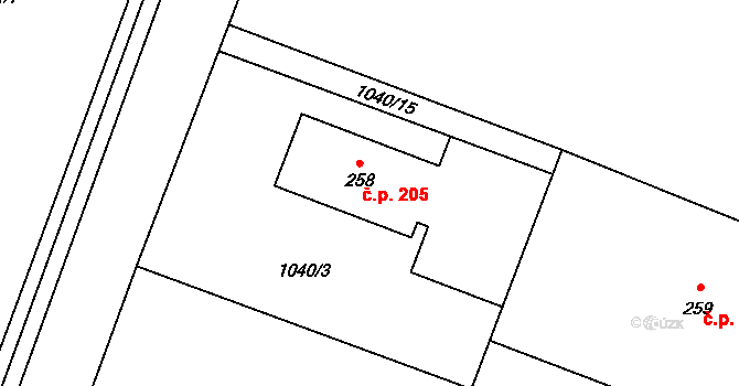 Bohdíkov 205 na parcele st. 258 v KÚ Dolní Bohdíkov, Katastrální mapa