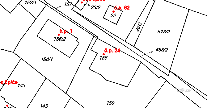 Beroun-Zdejcina 24, Beroun na parcele st. 158 v KÚ Zdejcina, Katastrální mapa