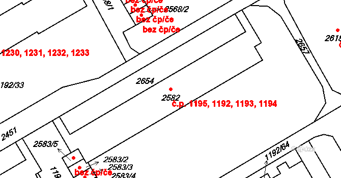 Beroun-Město 1192,1193,1194,1195, Beroun na parcele st. 2582 v KÚ Beroun, Katastrální mapa