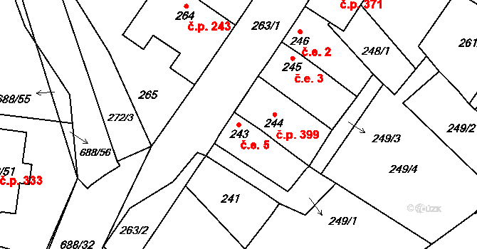 Chotíkov 5 na parcele st. 243 v KÚ Chotíkov, Katastrální mapa