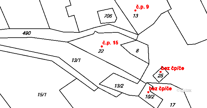 Chvalšovice 15, Čachrov na parcele st. 22 v KÚ Chvalšovice u Čachrova, Katastrální mapa