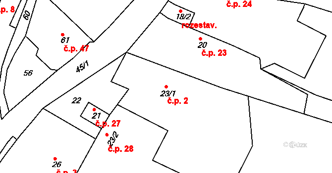 Kleny 2, Provodov-Šonov na parcele st. 23/1 v KÚ Kleny, Katastrální mapa