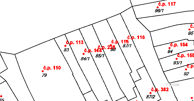 Broumov 228 na parcele st. 85/1 v KÚ Broumov, Katastrální mapa
