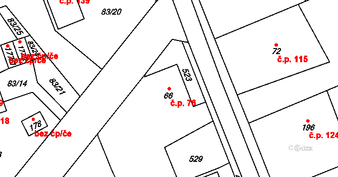 Mnětice 76, Pardubice na parcele st. 66 v KÚ Mnětice, Katastrální mapa