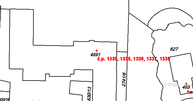 Bílé Předměstí 1335,1336,1337,1338,, Pardubice na parcele st. 4891 v KÚ Pardubice, Katastrální mapa