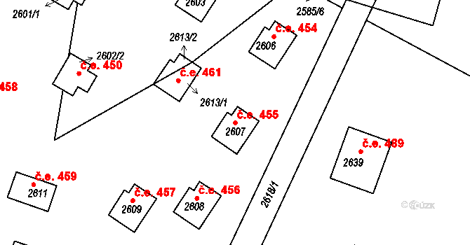 Jedovnice 455 na parcele st. 2607 v KÚ Jedovnice, Katastrální mapa