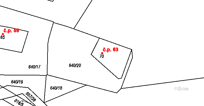 Louňová 63 na parcele st. 70 v KÚ Louňová, Katastrální mapa